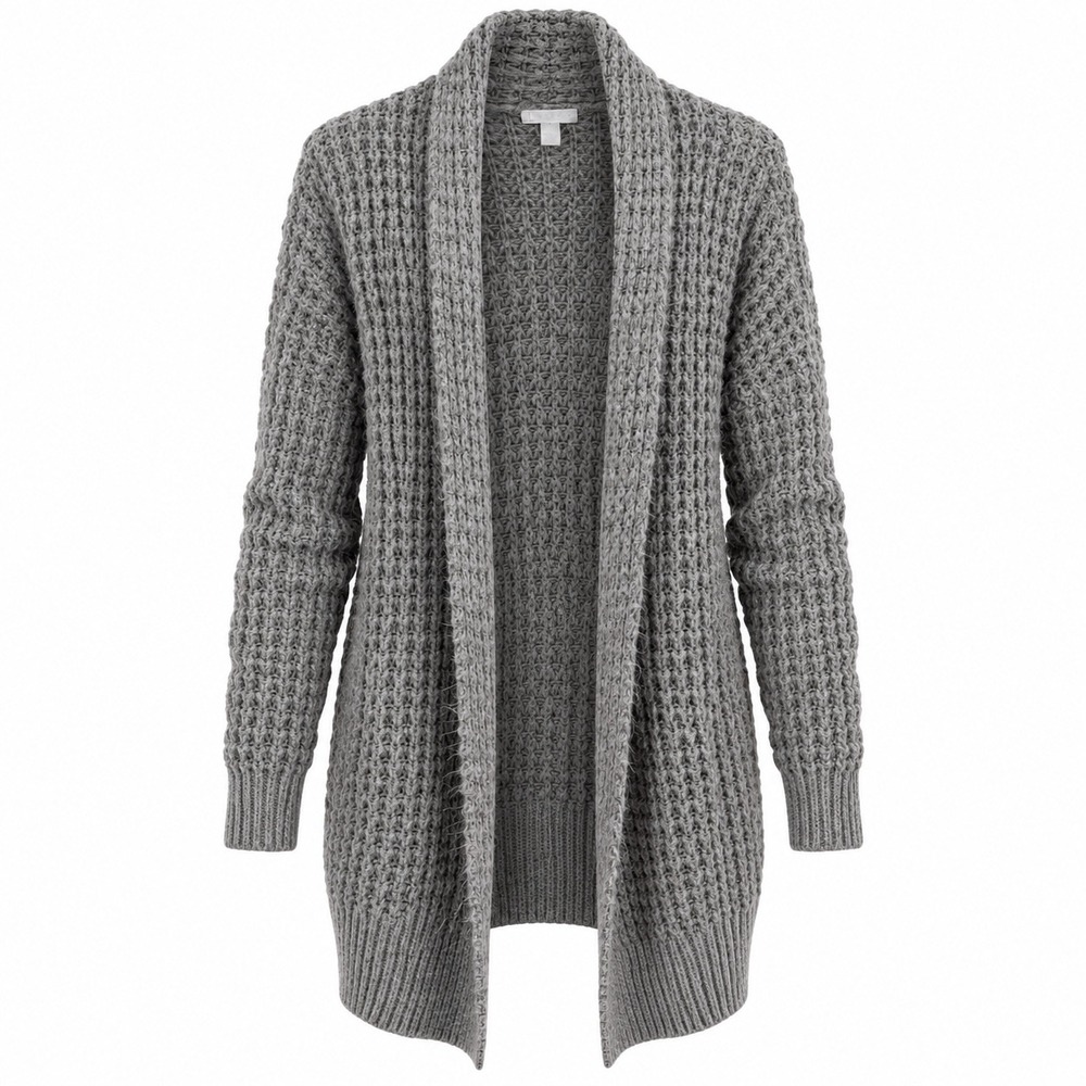 Leith Womens Grey Waffle Knit Open Front Cardigan Sweater XS oversized